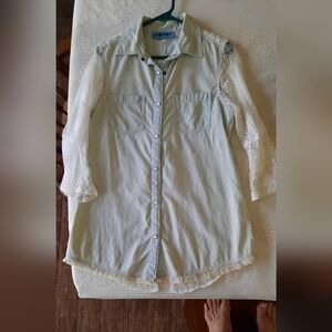 Light Blue Shirt Dress with Lace Sleeves